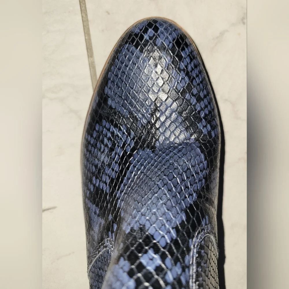 Lucky‎ Brand Belia Snakeskin Embossed Leather Western Ankle Booties Black Blue